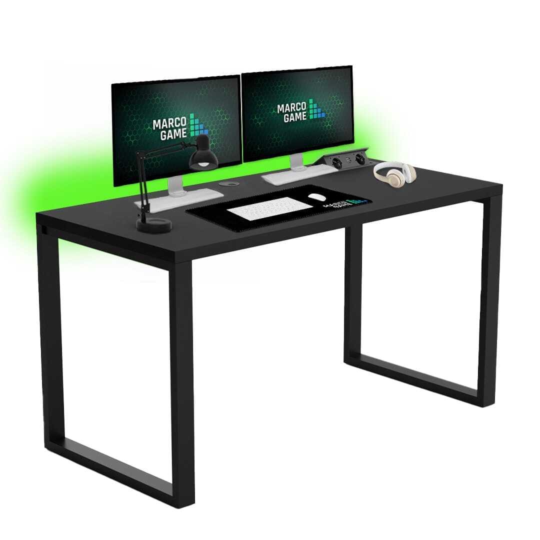 biurko czarne loft, czarne nogi, multiport led