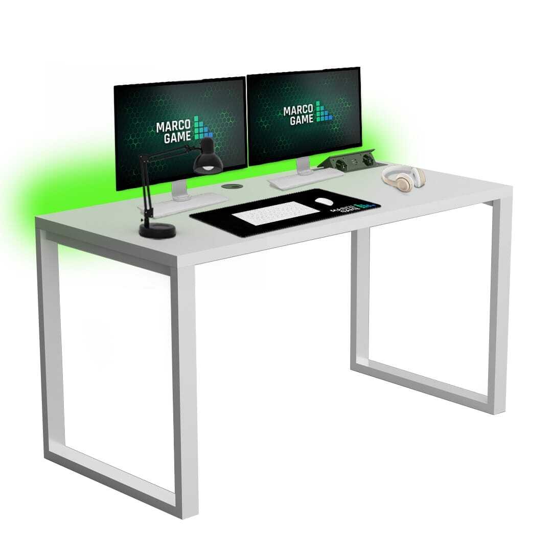 biurko białe loft, białe nogi, multiport led